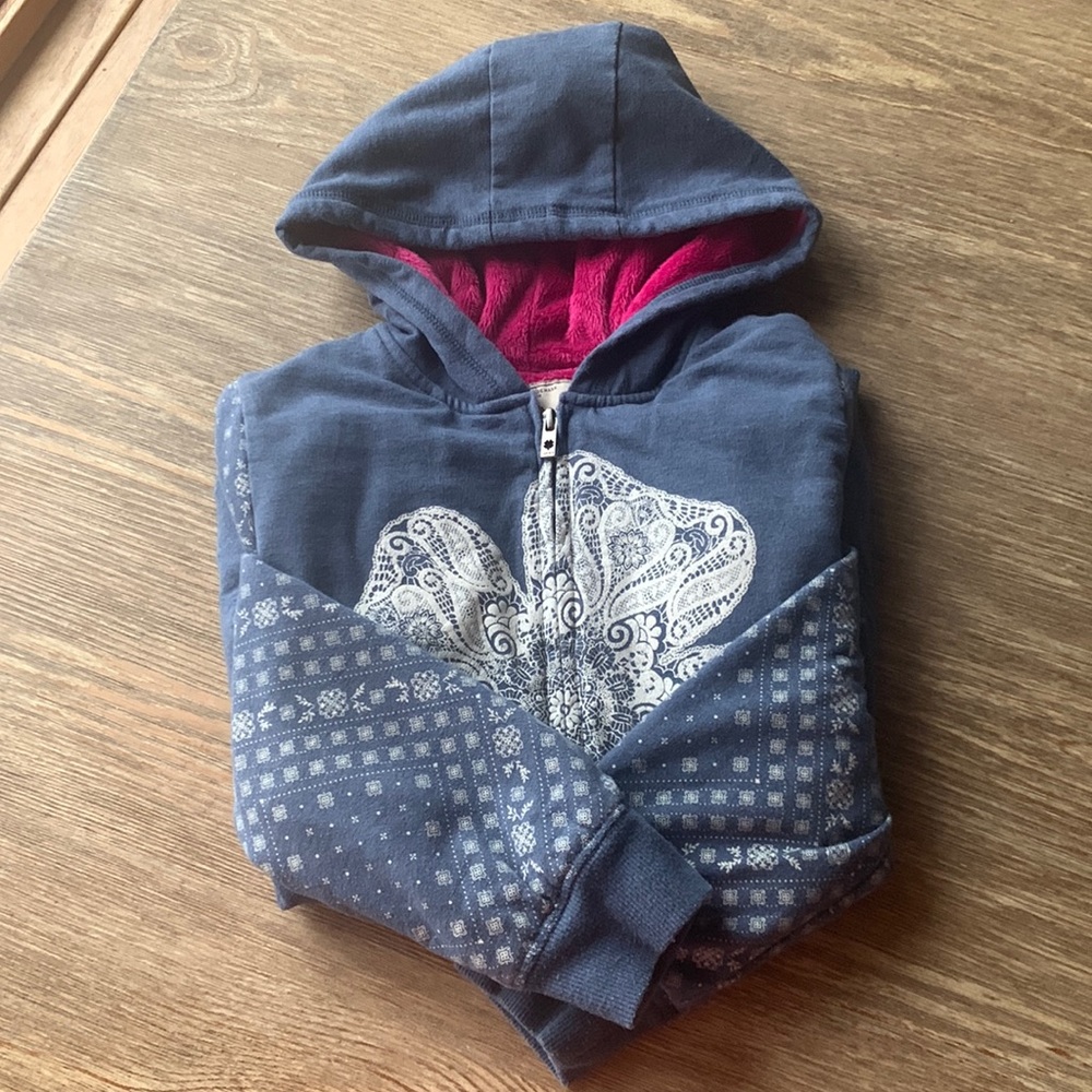 Lucky Zip Up Hoodie Sweatshirt Girls L (14/16) Plush Lining